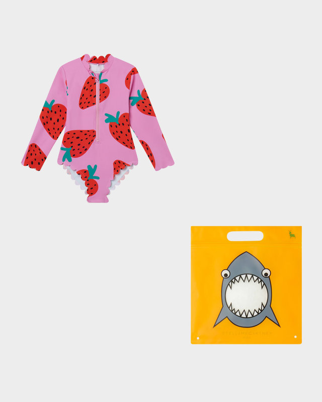 Girl's Strawberries-Print Swimsuit, Size 4-
